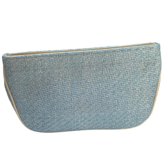 crabtree & Evelyn powder blue woven zipper pouch makeup case bag NEW - Picture 1 of 6